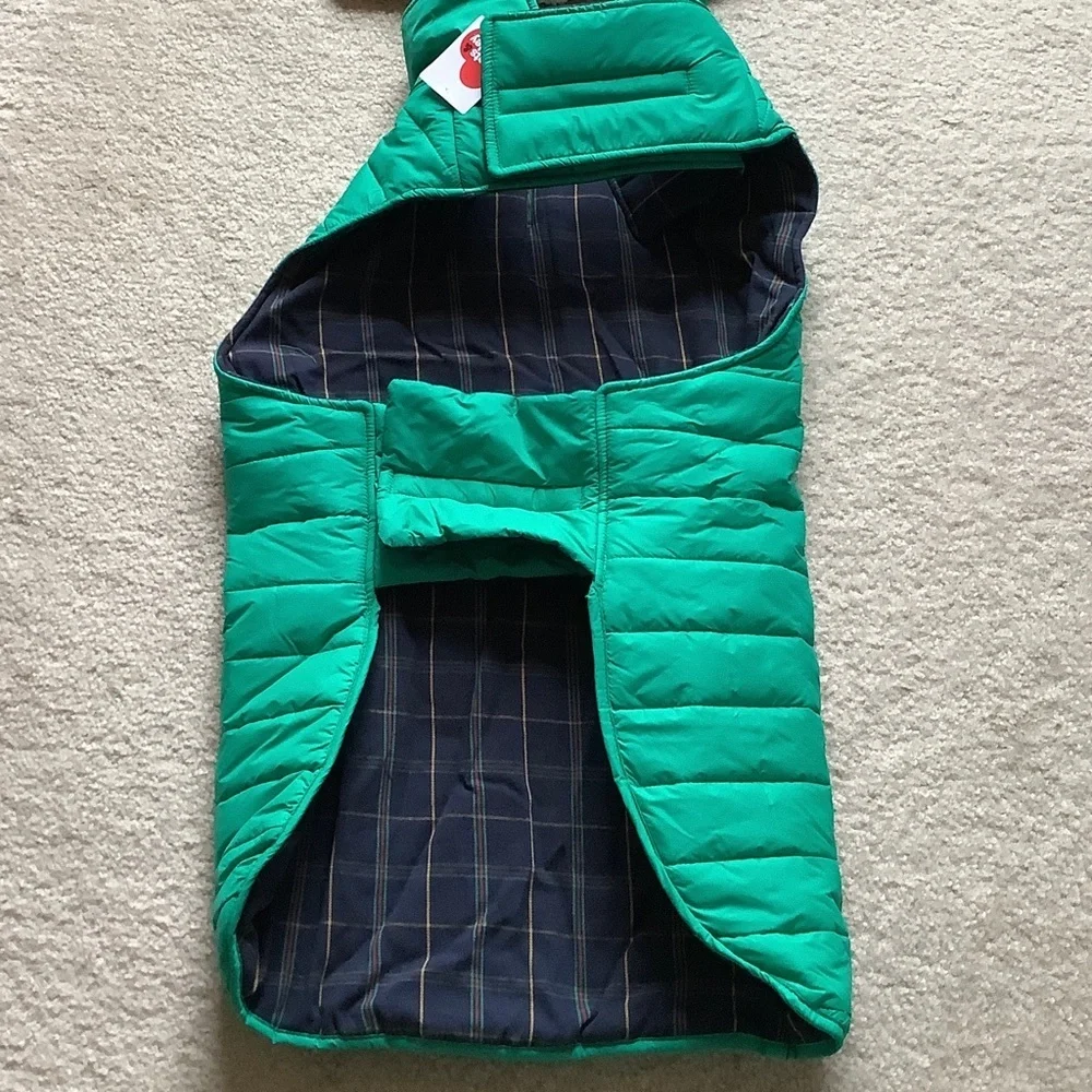 BOOTS & BARKLEY Reversible Puffer Vest XL Dog Coat NEW Green Navy Plaid Winter